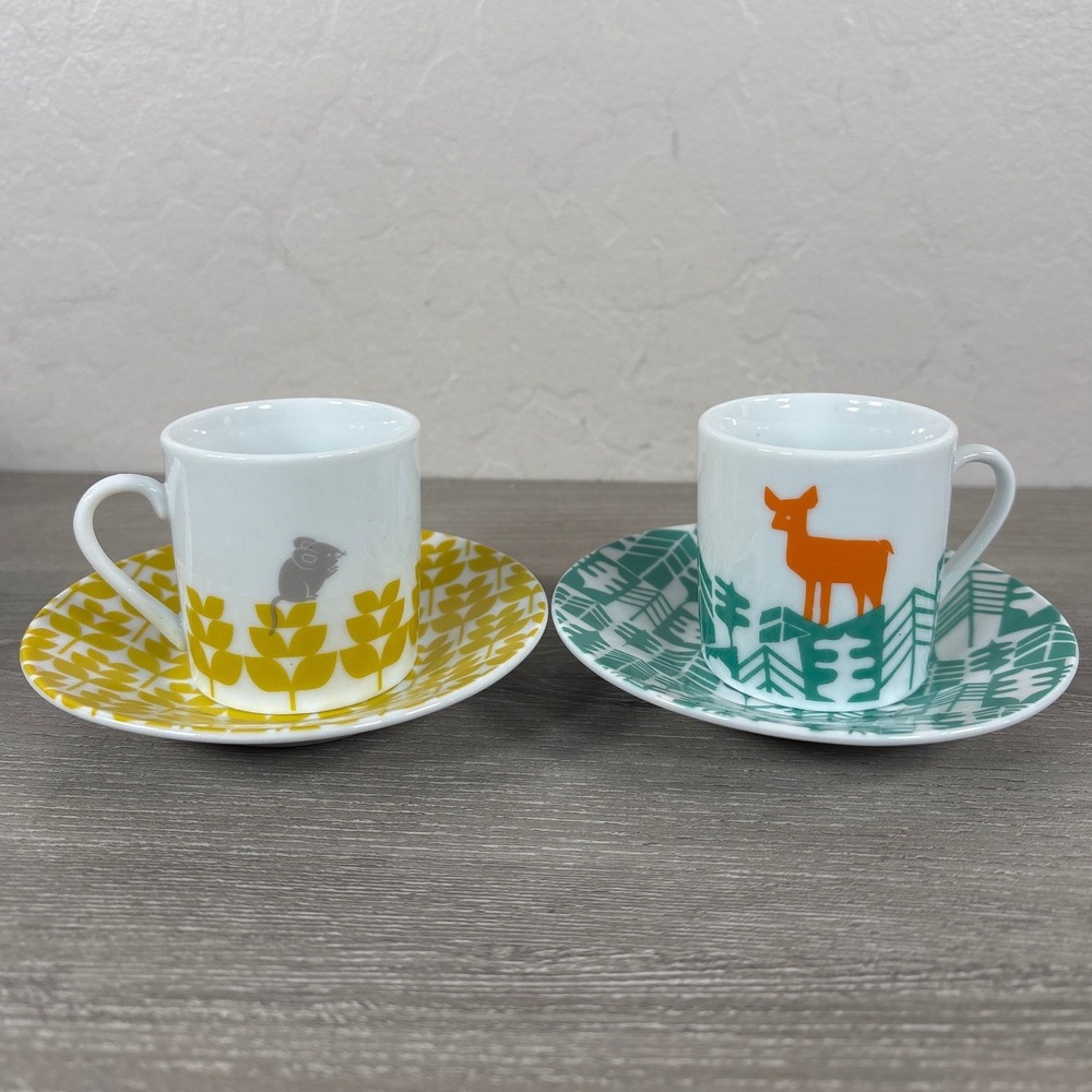 Magpie Mengsel Espresso Cup and Saucer Set of 2 Deer Mouse Mid Century Modern